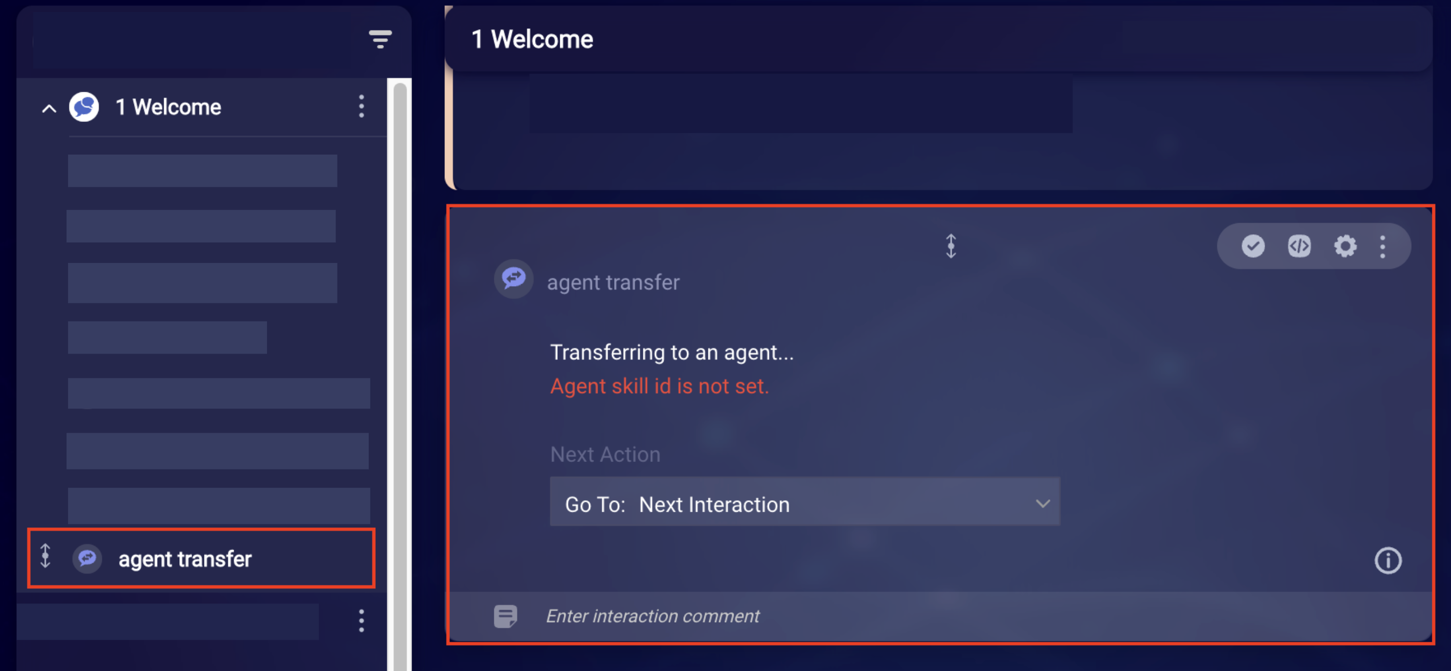 The Agent Transfer option in the Bot dialog is selected