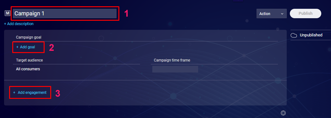 A campaign name, goal, and engagement are added