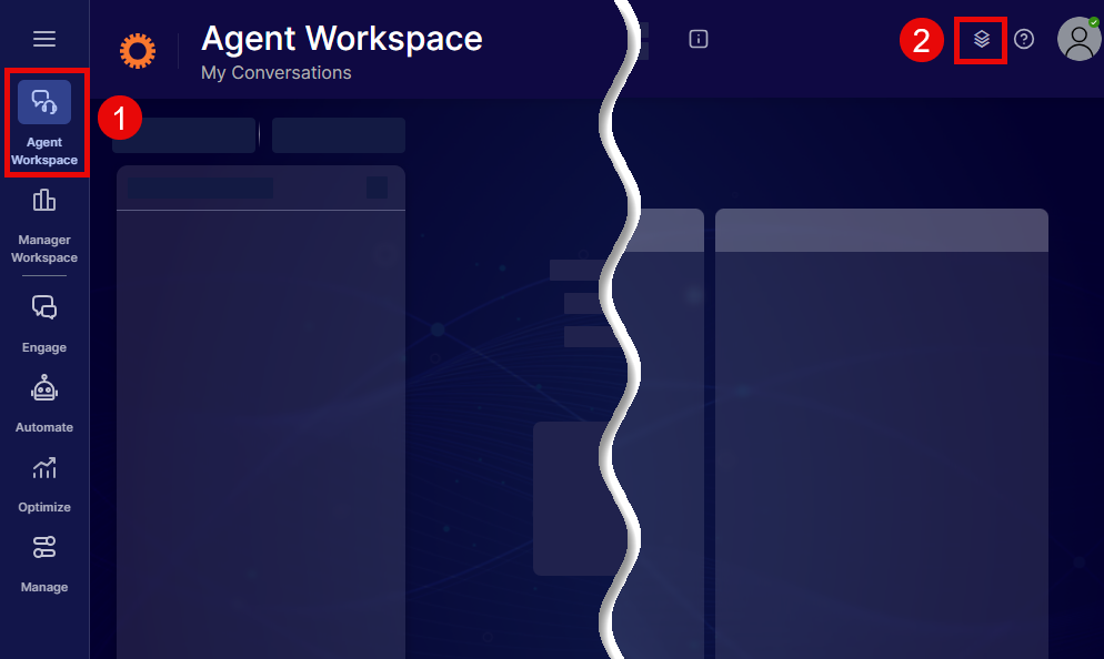 The LAD365 Engagement Portal open to the Agent Workspace, with the Night Vision settings button highlighted.