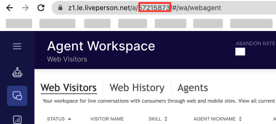 The Engagement Portal is open in Google Chrome. A specific part of the URL is highlighted that contains the account ID. 