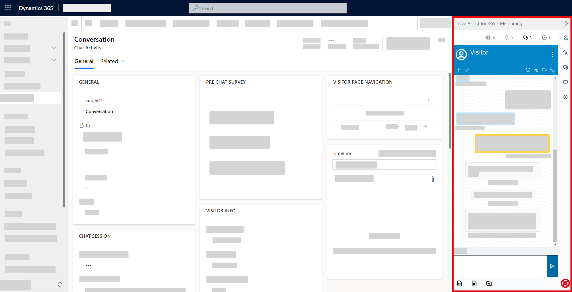 The LAD365 agent widget with the Dynamics Chat activity loaded in the main panel
