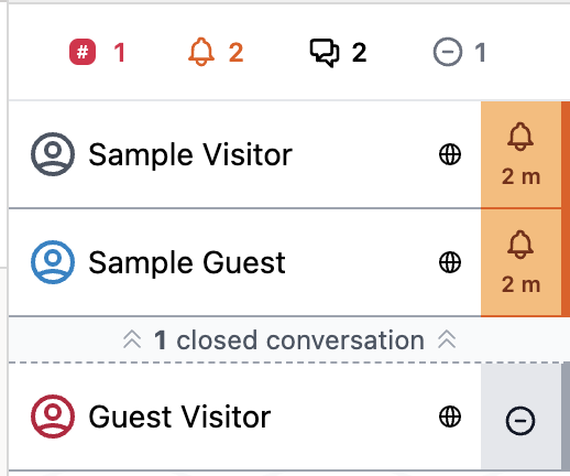 Conversation list with two active conversations and one closed conversation