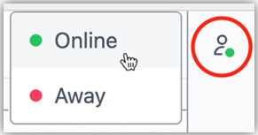 An agent switches status to online using the profile icon in the agent widget