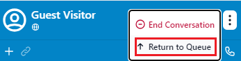 When opened, the three dots menu of the Agent Widget has an option to Return to Queue