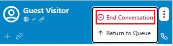 When opened, the three dots menu of the Agent Widget has an option to End Conversation
