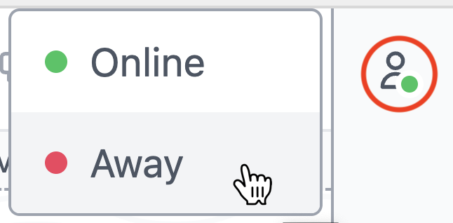 A mouse cursor shown above the away status in the Messaging Agent Widget profile setting
