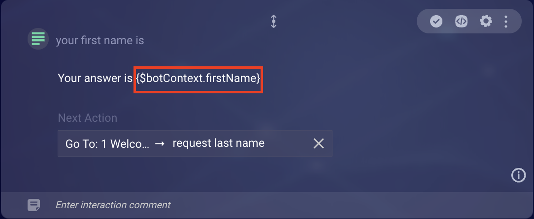 The answer programmend into the interaction includes a variable name