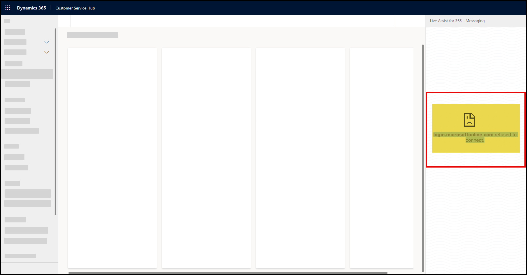 An error is shown in the Live Assist for Dynamics 265 messaging widget