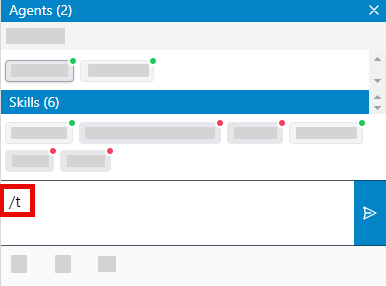 The Agent Widget of LAD365 with a /t typed into the Message box