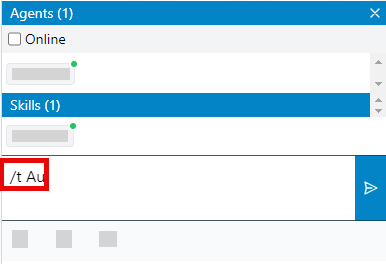 The Agent Widget of LAD365 with a /t and then Au typed into the Message box