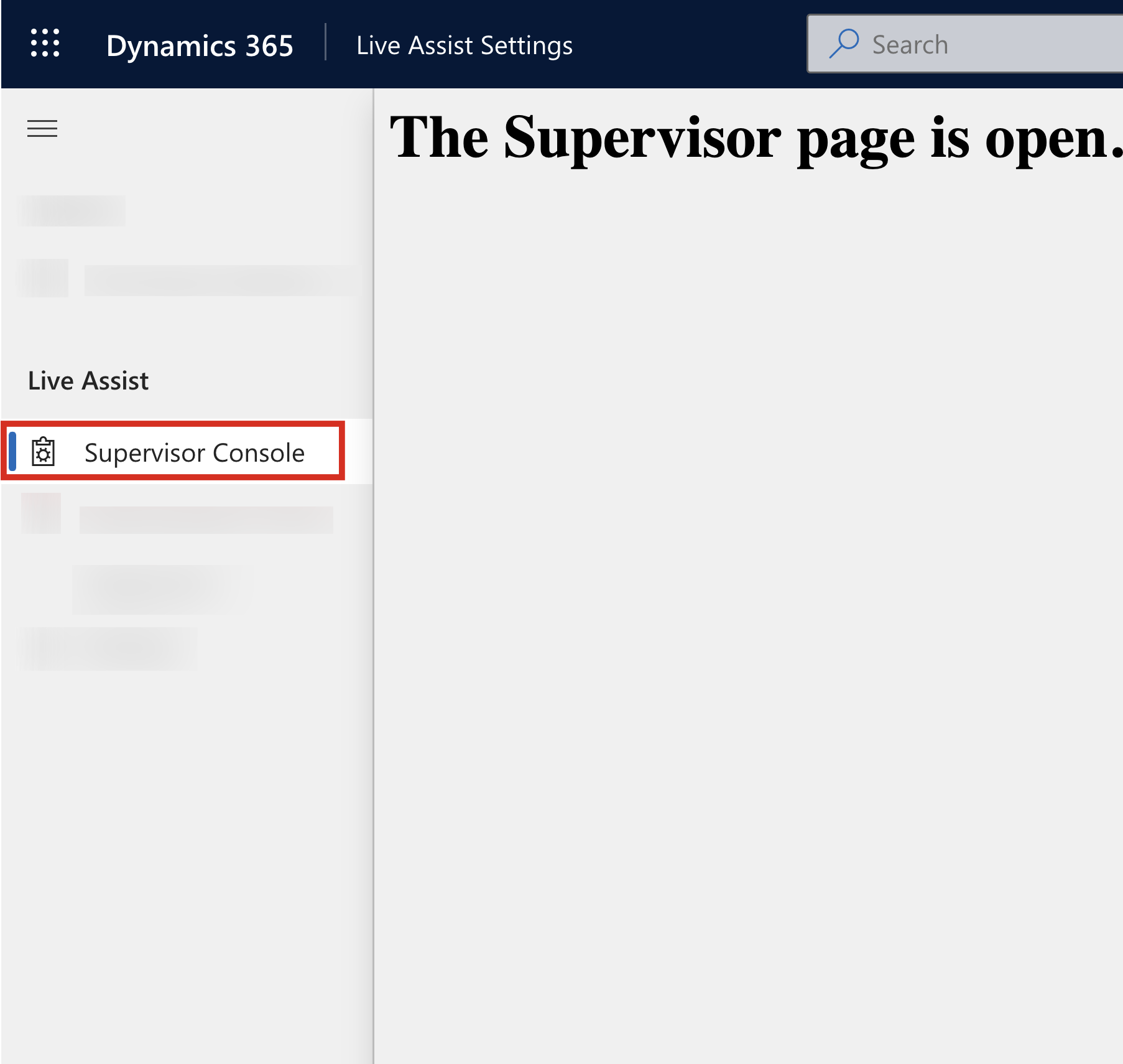 The link to the Supervisor Console in the Live Assist Settings app