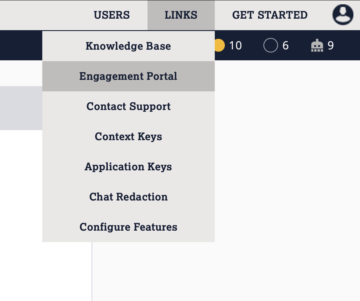 The Links menu in the Live Assist Admin Portal