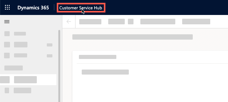 The Dynamics 365 menu bar with the cuttent app highlighted to show that clicking on it will open the app launcher