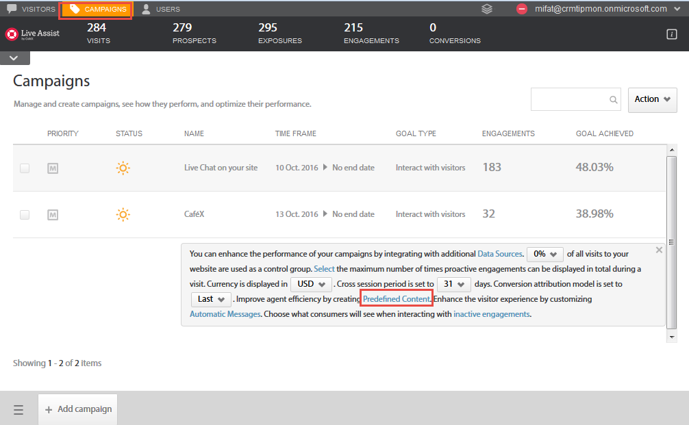 Managing Predefined Content Live Assist for 365 Support