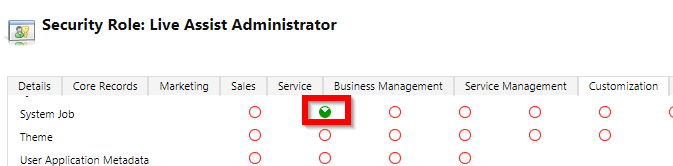 The semi-circle at the intersection of customization and system job is green