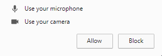 The Google Chrome pop-up notification for microphone and camera permissions