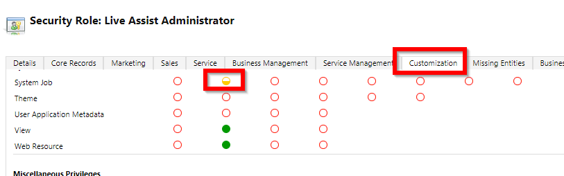 The semi-circle at the intersection of customization and system job is yellow