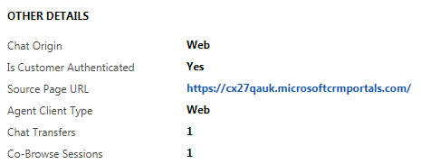 The Chat Details section of the Chat Activity in Dynamics 365 Customer Service Hub