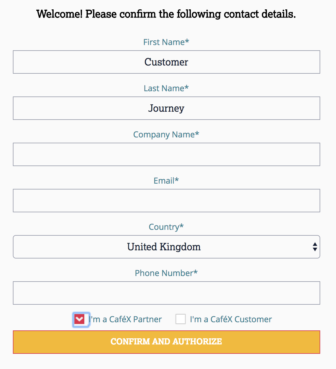The LAD365 sign up and authorization prompt asking for contact details and authorizations