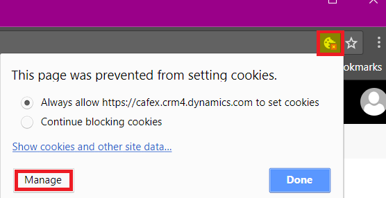 Chrome pop-up allowing change to third-party cookies setting