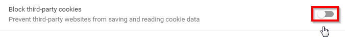 Chrome third-party cookies setting set to on