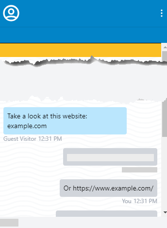 A link to example.com shown in the LAD365 Agent Widget