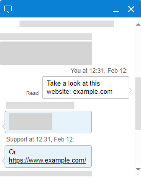2A link to example.com shown in the LAD365 visitor conversation window