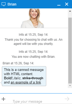Two examples of a hyperlink, one working and one not working, in the visitor conversation widget of LAD365