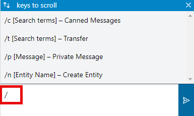 The Chat Commands menu open in the LAD365 Agent Widget