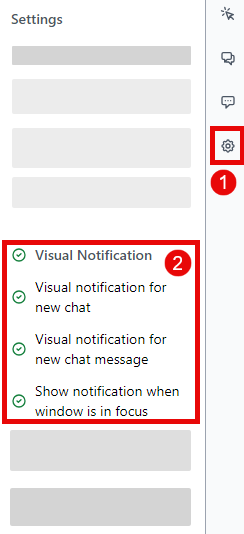 The settings menu in the LAD365 agent widget