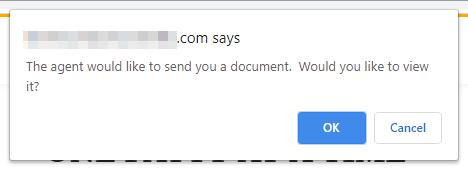 A Chrome pop-up window asking the visitor to accept a document push from the agent