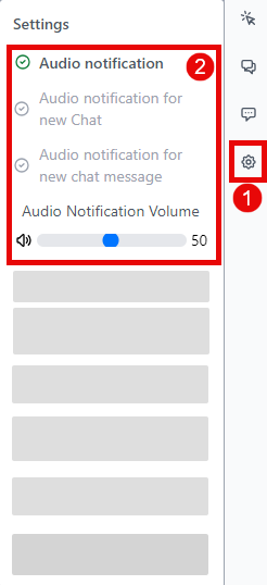 The LAD365 Agent Widget settings menu with the audio notification settings highlighted