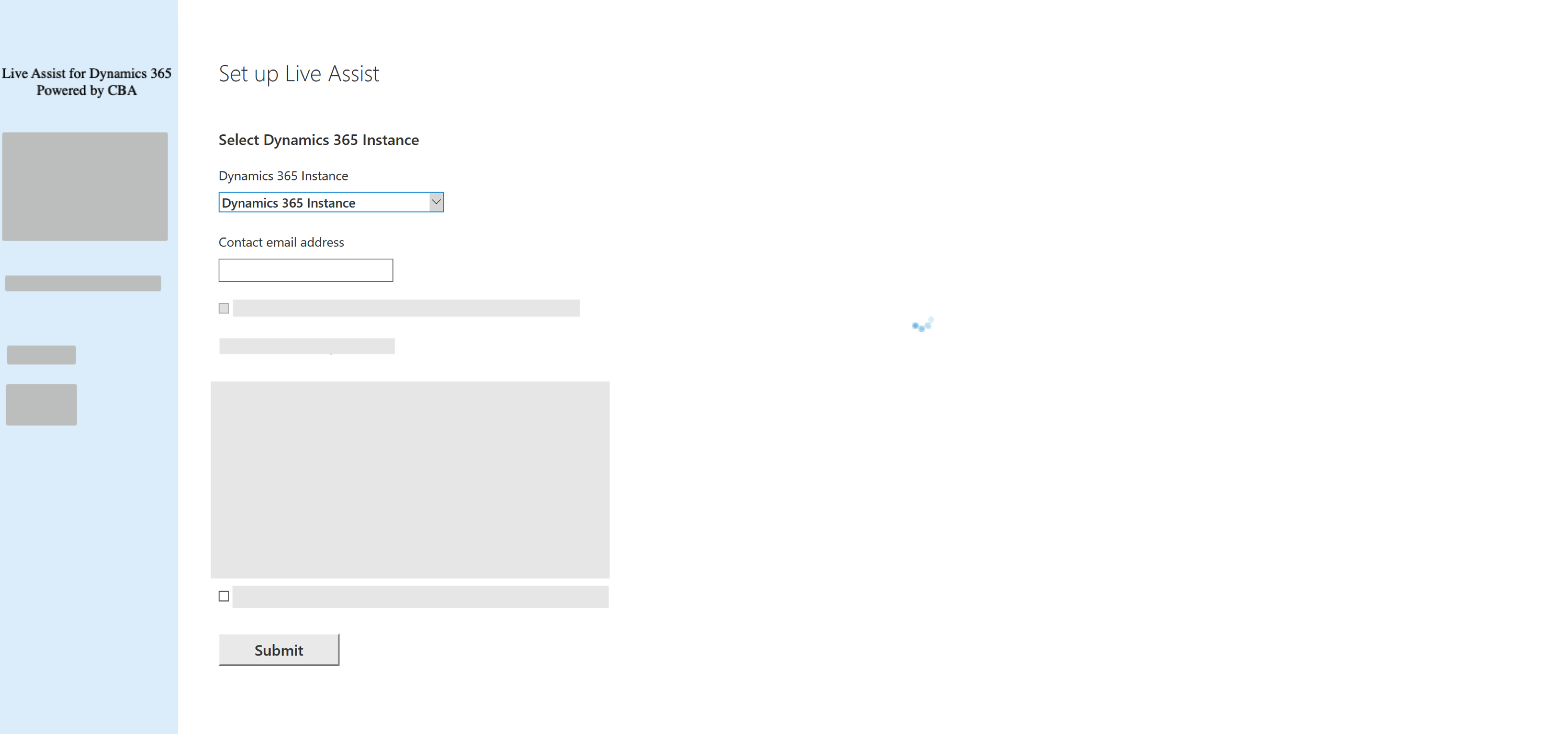 The LAD365 provisioning form with an instance loading indicator