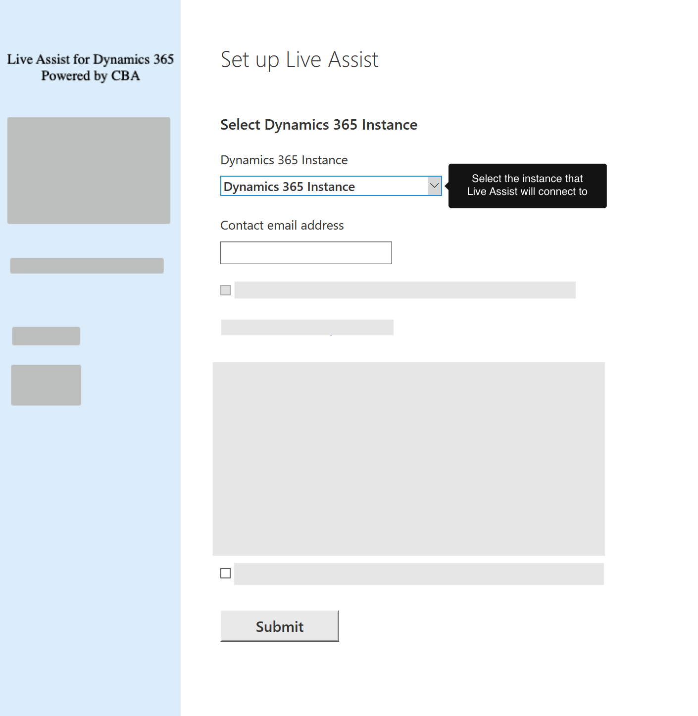 The Live Assist for Dynamics 365 (LAD365) provisioning form