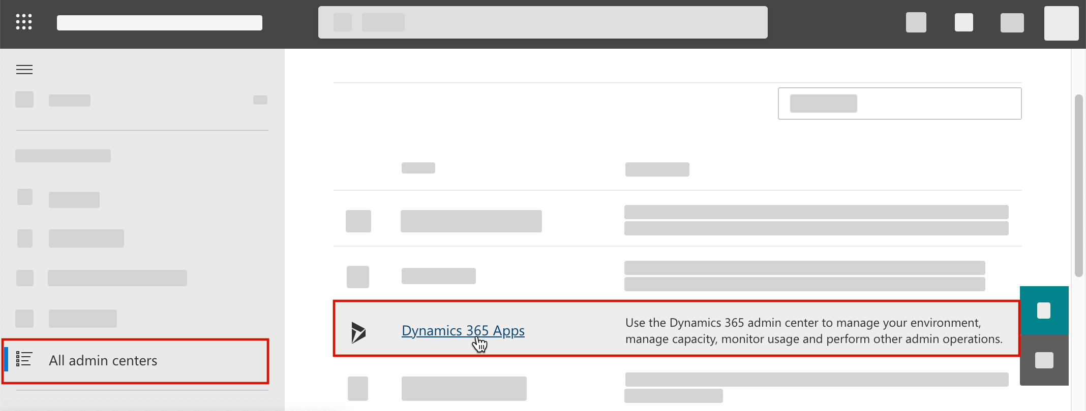 All admin centers is highlighted in the Microsoft 365 admin center left navigation pane