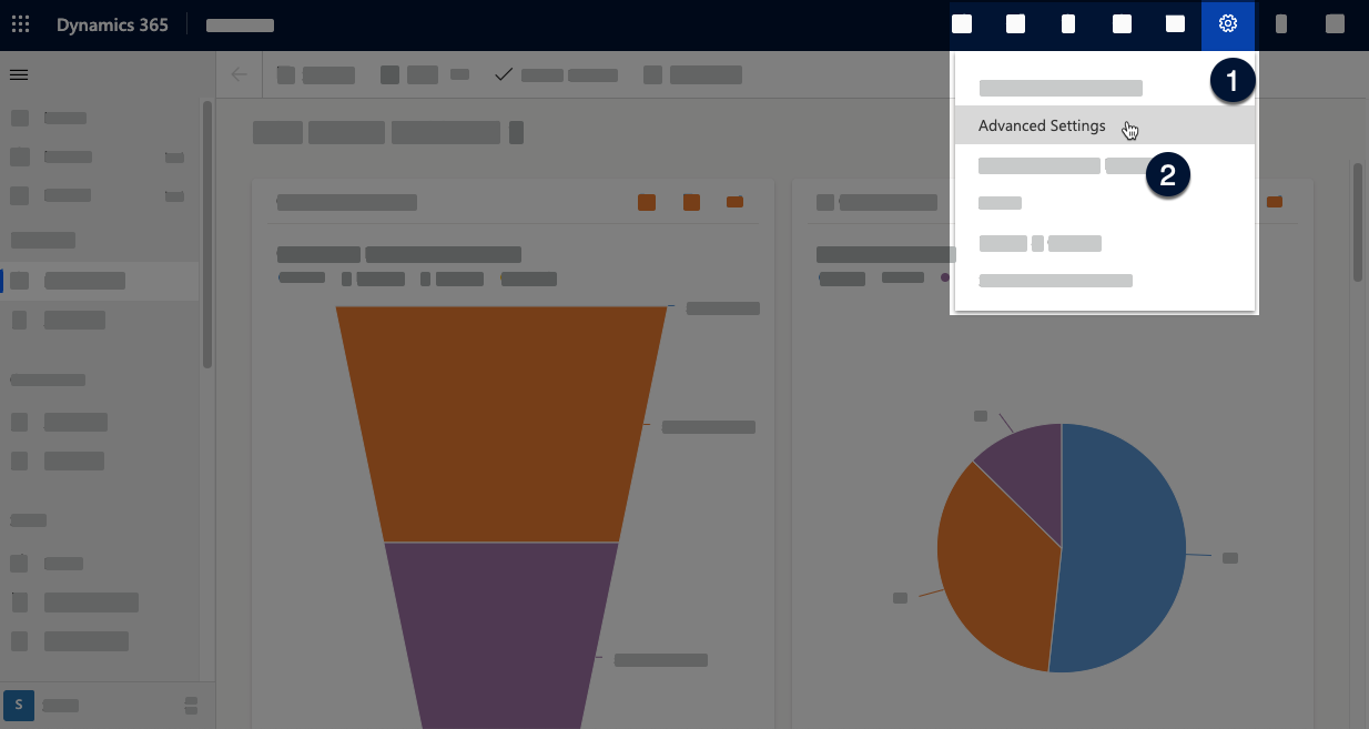 The Dynamics 365 setting menu with Advanced Settings hihglighted