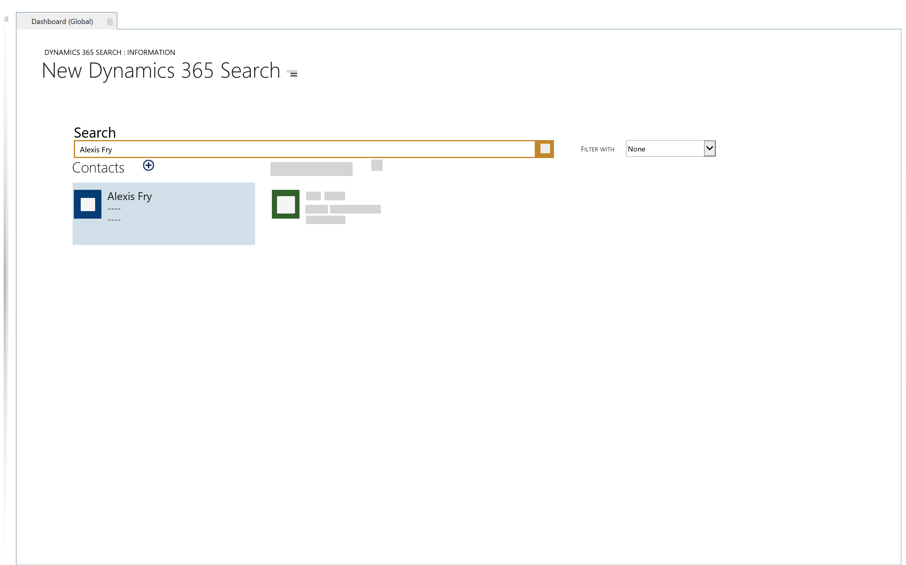 The Unified Service Desk (USD) for Dynamics 365 showing a record search open