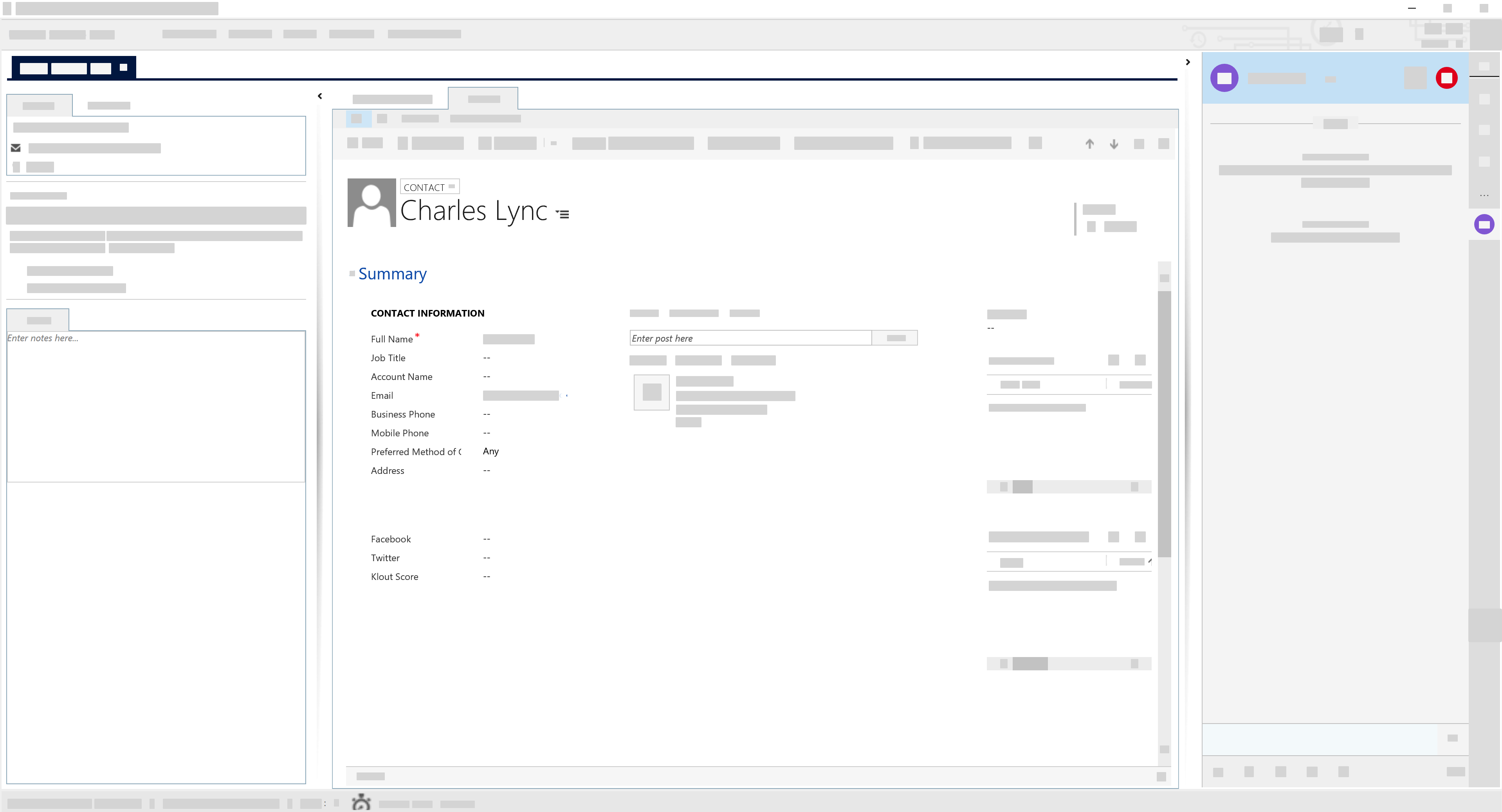 The Unified Service Desk (USD) for Dynamics 365 with the Live Assist Agent Widget, showing a contact record open